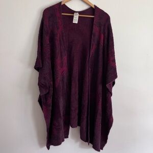 CHICOS Soft Fuzzy Jacquard Knit Open Front Poncho Cardigan Size L/XL
